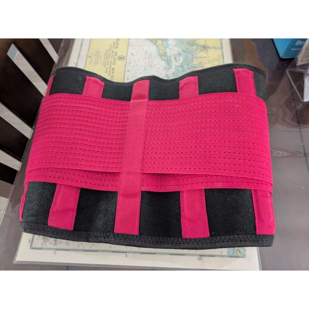 Adjustable Lower Back Support Belt Fitness Waist Trainer Matrix Black Pink - Picture 2 of 2